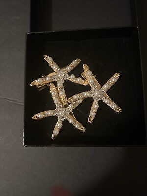 #ad Starfish Trio Costume Gold And Pearl Brooch 2.5” $15.00