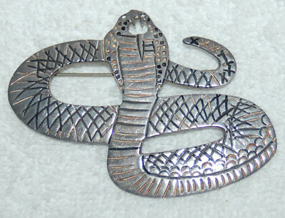 #ad Large Vintage Sterling Silver Cobra Snake Brooch Large Taxco Mexico 925 11 grams $85.00