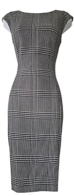 #ad Womens Boss Black White Dogtooth Check Slit Formal Work Office Pencil Dress 8... GBP 69.99