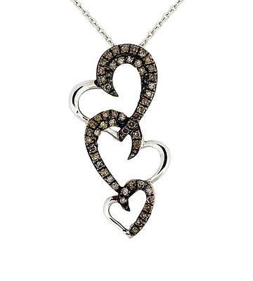 #ad Chocolate Brown Diamond Pendant 10K White Gold Linked Heart Design .22ct $168.38