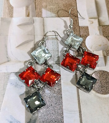 #ad Dangle Earrings for Woman Chandelier Party Flashy Bling Red 2quot; $6.95
