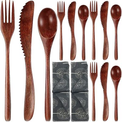 #ad Wooden Cutlery Set Reusable Wood Utensilsfor Eating 13 Pcs Travel Wooden Spoo... $25.47