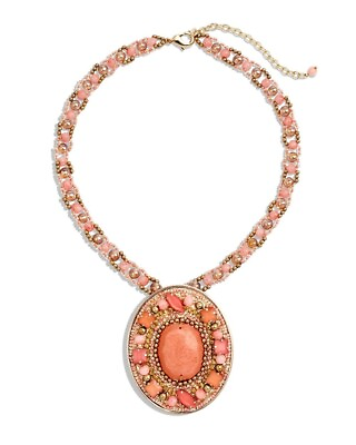 #ad Chico#x27;s Cori Coral Large Pendant Statement Necklace Peach Pink Beaded Stones $39.95