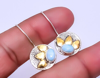 #ad Natural Larimar 925 Sterling Silver Two Tone Earring 1.25quot; E 9339 124 37 $17.74