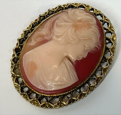 #ad Vintage 2quot; Victorian Style Oval Young Woman Portriat Cameo Ladies Brooch Pin $39.99