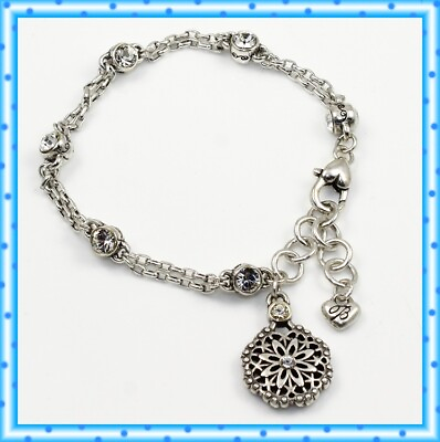 #ad Brighton MEDALLION LACE Silver Charm Crystal Retired Bracelet $31.50