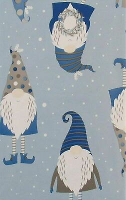 #ad Winter Gnomes Vinyl Flannel Back Tablecloth 60 Round Snow Blue Christmas $19.99