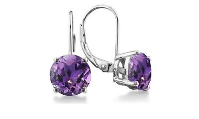 #ad Purple Amethyst Leverback Gemstone Sterling Silver Stud Earrings Round February $7.99