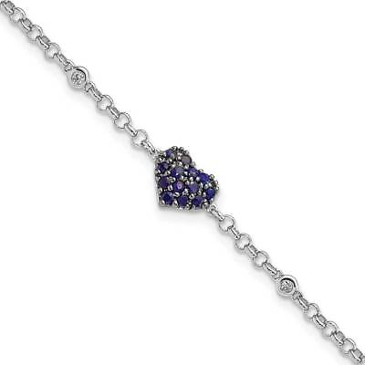 #ad Sterling Silver Rhodium Diamond amp; Sapphire 7quot; Heart Bracelet $256.44