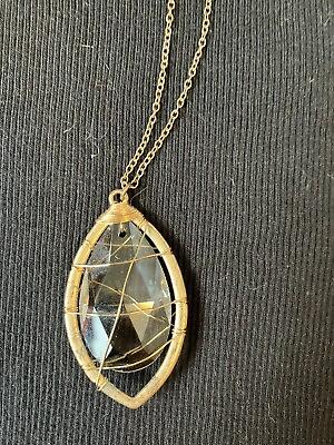 #ad Maurices Necklace Teardrop clear wire wrapped pendant gold colored 31quot; long $19.99