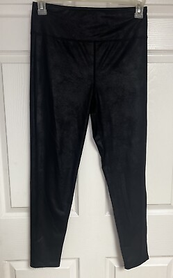 #ad WalkPop Leggings Black With Leather Pattern Look Womens Sz Large Pull On Ankle $18.25