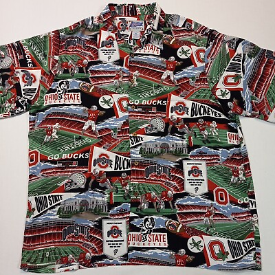 #ad Men Large Vtg 2002 Reyn Spooner Ohio State Football Rayon Hawaiian Shirt $29.95