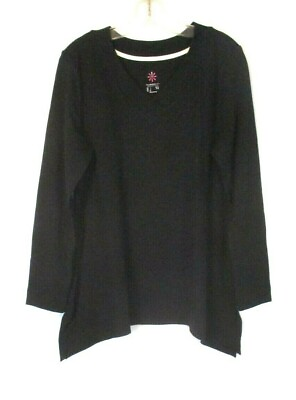 #ad New Isaac Mizrahi V Neck Tunic Shirt Black Large Long Sleeve A370268 Women CB21N $17.99