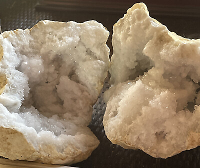 #ad Large 9” Snowy White clear Crystal Geode Split In Half $88.00