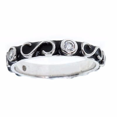 #ad Black Sterling Silver Enamel Scrollwork Stack Ring *A025 $12.11