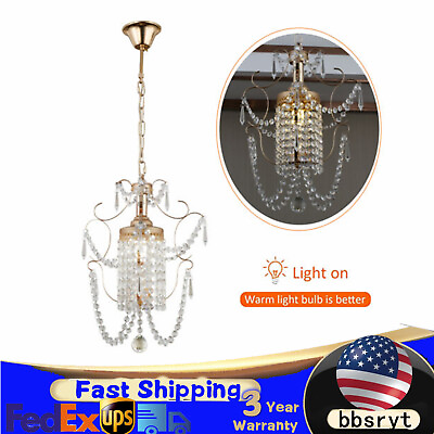 #ad Crystal Mini Chandelier Lighting Vintage Hanging Light Pendant Lamp Fixture Gold $62.10