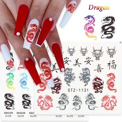#ad 4pcs Nail Sticker Dragon Snake Angel Abstract Face Water For Nail Manicure Decor $21.30