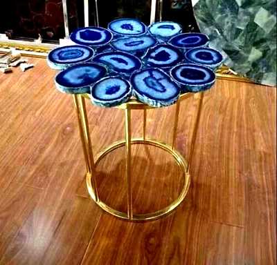 #ad Elegant Blue Agate Side amp; Coffee table top Agate Office Centerpiece Decor Table $399.00