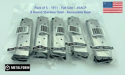#ad 5 Pack 1911 Magazine 8 Round Stainless 45 ACP Auto Fits Colt Kimber Springfield $79.97