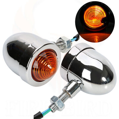 #ad 2pcs 12V Chrome Metal Bullet Motorcycle Turn Signal Light Bulb Indicator Amber AU $34.73
