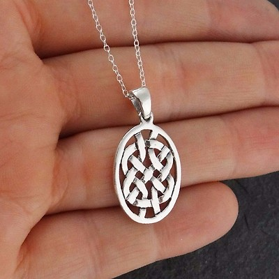 #ad Celtic Knot Oval Pendant Necklace 925 Sterling Silver Infinity Irish Love NEW $18.00
