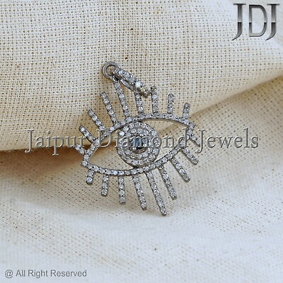 #ad Evil Eye Charm Natural Diamond Blue Sapphire Gemstone 925 Silver Jewelry Pendant $242.78