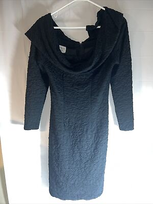 #ad Lorrie Kabala Vintage Details Woman’s Size 6 Black 3 4 Cowl Neck Stretch Dress $97.75