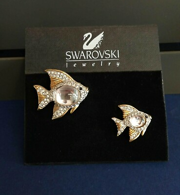 #ad Swarovski Brooch Pin Goldfish Set moonstone collection fish w Box Discontinued C $134.45