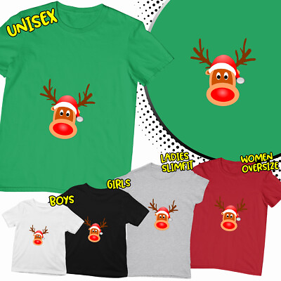 #ad Christmas Reindeer Face Xmas Gift Funny Family Matching Christmas T Shirt #MC207 GBP 7.59