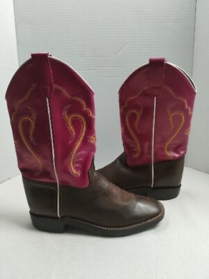 #ad Old West Youth Girls#x27; Pink amp; Brown Western Boots Square Toe Size 9.5 $19.99
