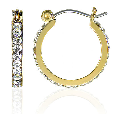 #ad Forever Gold 18mm Full Hoop Earrings Austrian Crystal Surgical Steel E222G $14.99