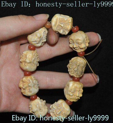 #ad China Hand carved exorcism Buddha#x27;s head Buddha beads Amulet Hand bracelet $106.25