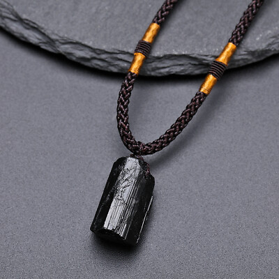 #ad Black Tourmaline Pendant Natural Crystal Necklace Reiki Energy Raw Chakra Stone $8.79