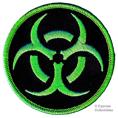 #ad BIOHAZARD SYMBOL PATCH ZOMBIE GREEN embroidered iron on TOXIC WARNING DANGER UFO $4.95