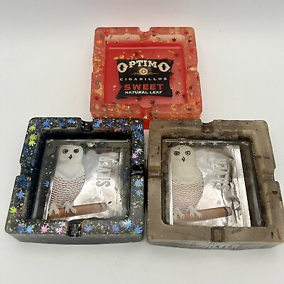 #ad Set of three handmade acrylic resin ashtray Silver White Owl Cigarellos $24.99