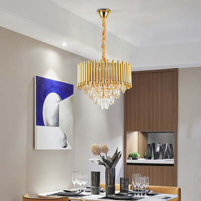 #ad USModern Crystal Gold Ceiling Light Chandelier LED Pendant Lamp Fixture Decor $82.72