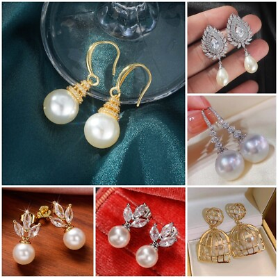 #ad 925 Silver Filled Crystal Ear Stud Pearl Drop Earrings Women Girls Jewellery C $4.00