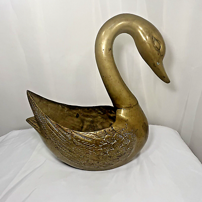 #ad Vintage Large Brass Swan Bird Figure Planter 16quot; x 16quot; MCM Figure Flower Pot $74.95
