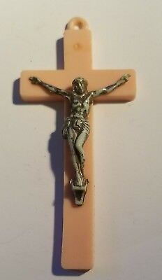 #ad Vintage Cross Jesus Pink Cross Religious Christian Nursery $14.50