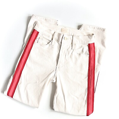 #ad MOTHER Denim Women’s Dazzler 24.50” Ankle Crop Ivory Jeans Side Stripe 23 00 $45.00