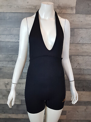 #ad Urban Outfitters iets frans Unitard Playsuit Small Black All in One Halter Rave GBP 17.99