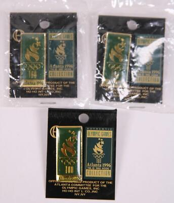 #ad Three 1996 Atlanta Summer Olympic Games Official Pins Torch Flame Green Gold NEW $10.88
