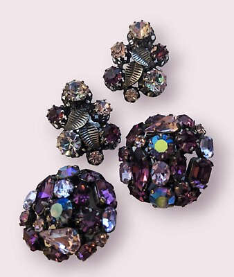 #ad Two Large Pairs of Sparkly Purple Rhinestone True Austrian Vintage Clip ons $65.00
