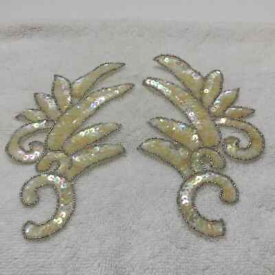 #ad Silver amp; Clear Sequined amp; Beaded Applique Motif Patch 6.75quot; X 3.5quot; Wearable Art $8.95
