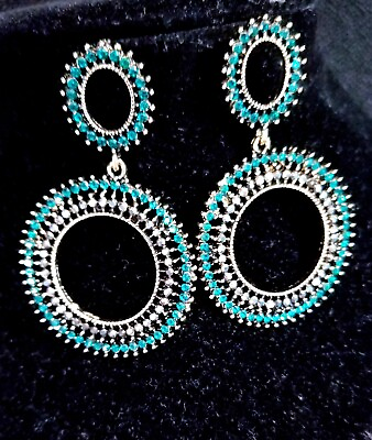 #ad Bridesmaid Drop Dangle Chandelier Earrings 2.8 inch Teal Rhinestone Pageant Prom $35.99
