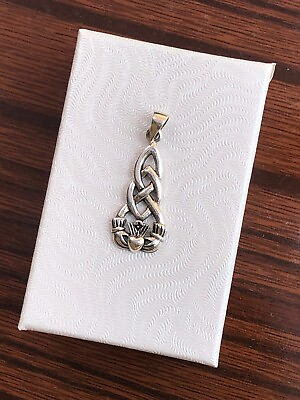 #ad Solid Celtic Claddagh Pendant 925 Sterling Silver Womens 24mm 0.95quot; 32mm 1.26quot; $26.93