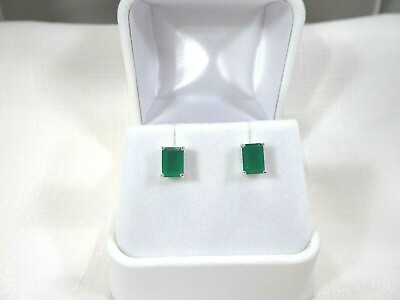 #ad 1.90 ct Natural Green Octagon Cut Agate Solid Sterling Silver Stud Earrings AU $89.99