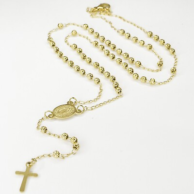 #ad Rosary Beads Necklace Gold Plated Blessed by Pope for Women $14.99
