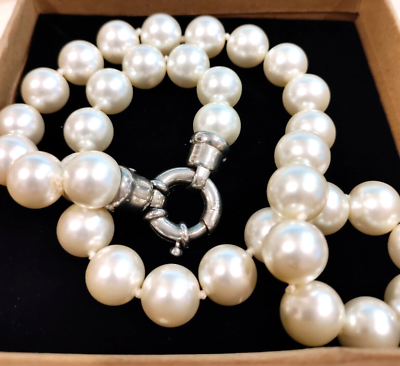 #ad Fashion Larger Faux Pearls Strand With Massive Silver Tone Clasp $28.00