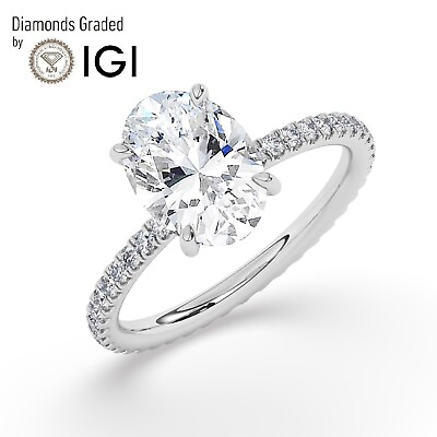 #ad Oval Solitaire 14K White Gold Engagement Ring 2.00 ctLab grown IGI Certified $1985.50